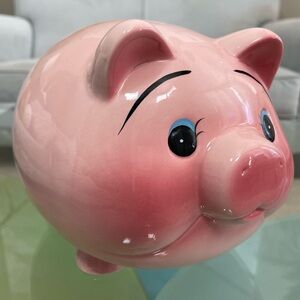 Vintage Blushing Pink Fat Belly Pig Coin Bank
